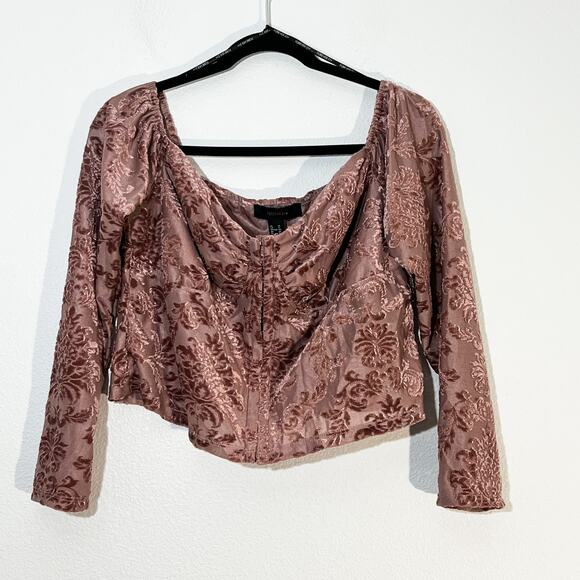 NEW Velvet Burnout Crop Top Womens 1X Plus Size Whimsigoth Romantic Boho Fairy - Picture 2 of 7